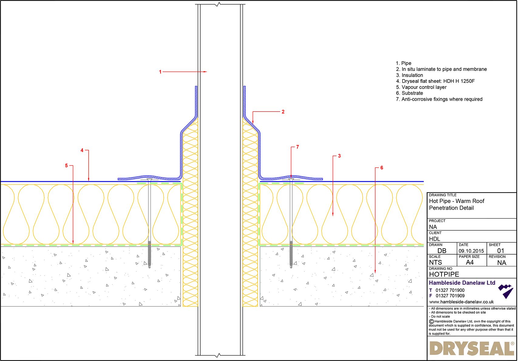 Dryseal Drawing Hot Pipe or Flue Penetration
