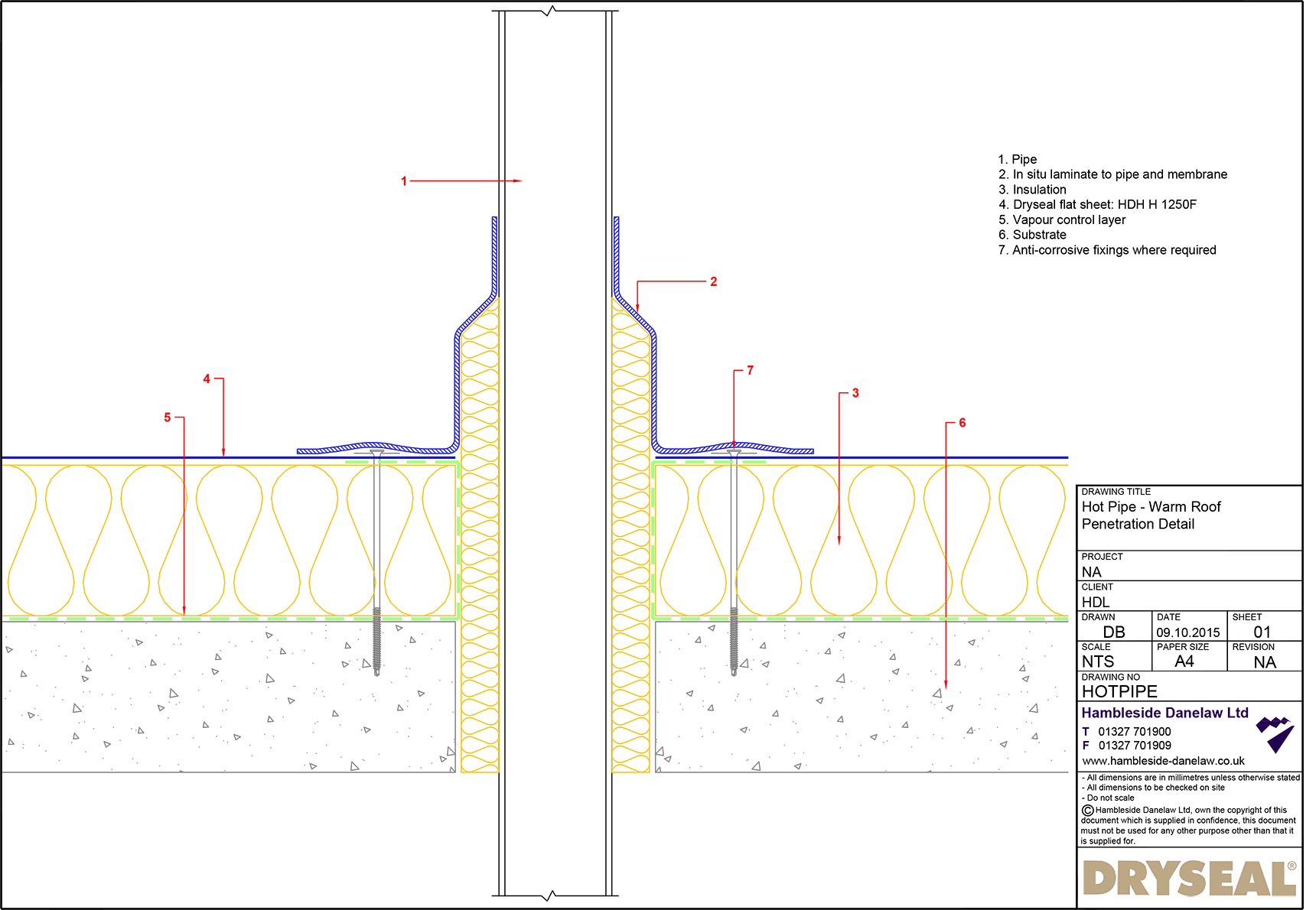 Dryseal Drawing Hot Pipe or Flue Penetration