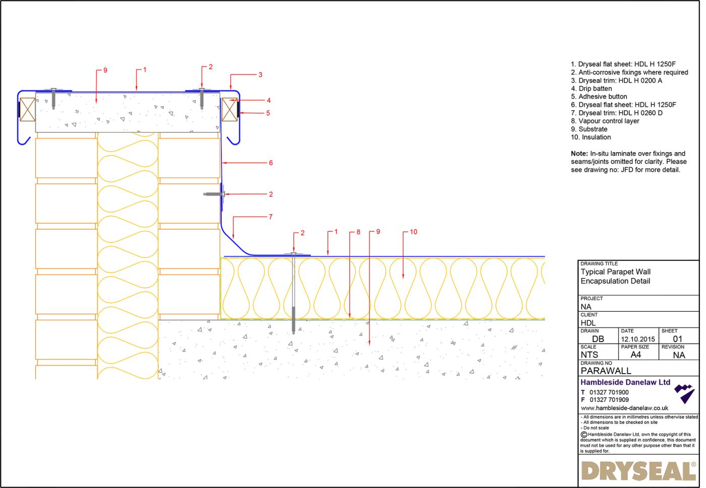 Dryseal Drawing Parapet Wall Encapsulation