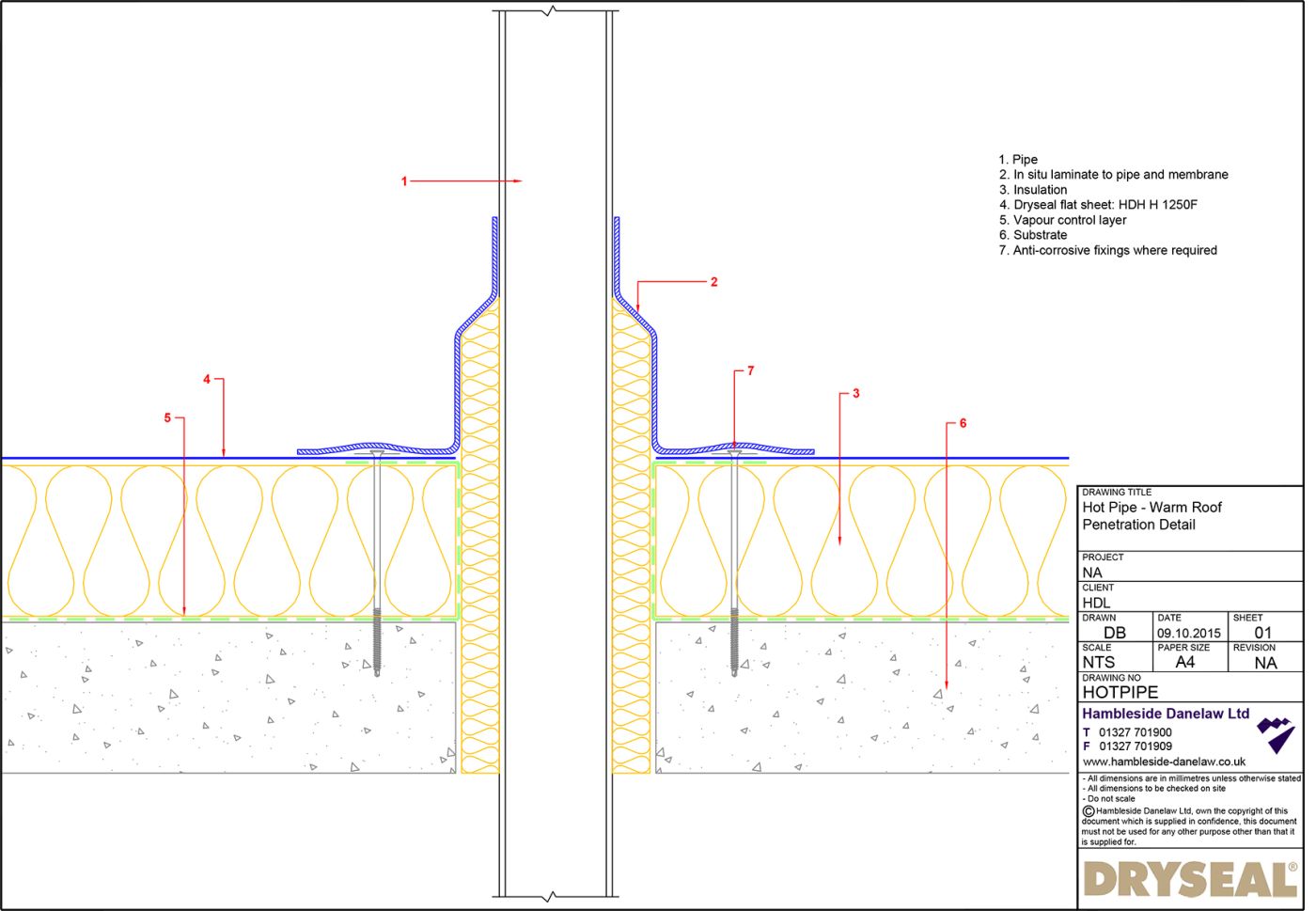 Dryseal Drawing Hot Pipe or Flue Penetration